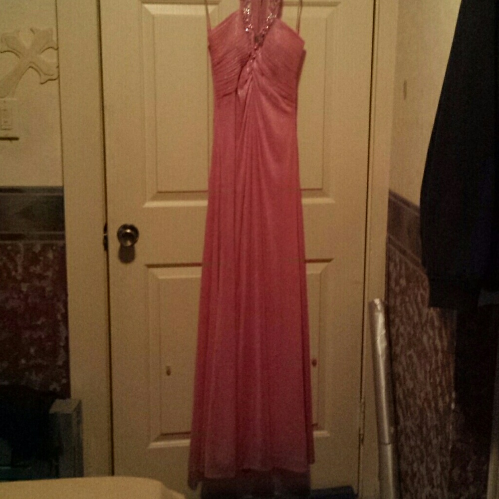 Pink/Orange sparkling dress ties around neck